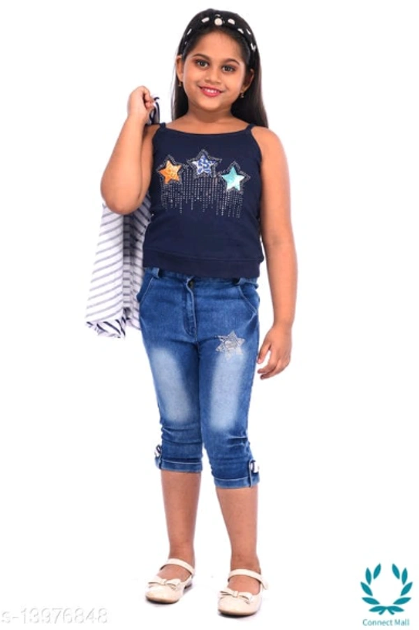 Pretty Stylish Girls Top Bottom Jacket Sets - 1-2 Years, Top Fabric:Cotton Polyster, Bottom Fabric:Danim, Multipack: Single Add-Ons: Jacket